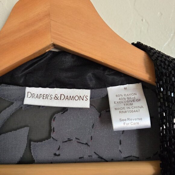 Drapers & Damons Velvet Burnout Beaded Floral Silk Cardigan Womens M Whimsigoth - Picture 2 of 12